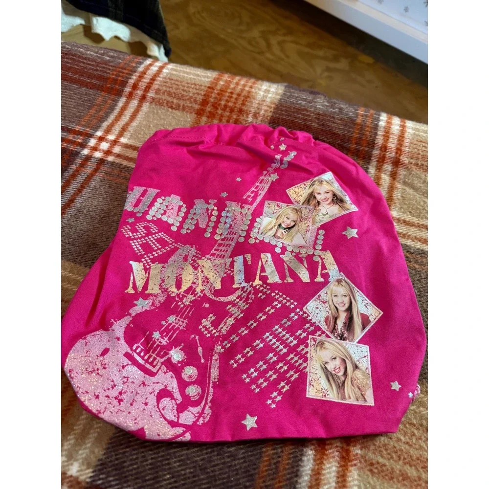 Hannah Montana Drawstring‎ Backpack Pink Guitar Sparkle Disney Channel Kids